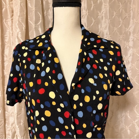 Reformation Cuba Top in Fiesta Black Polka Dot Button Front Boxy Mid Century Mod - Picture 3 of 12